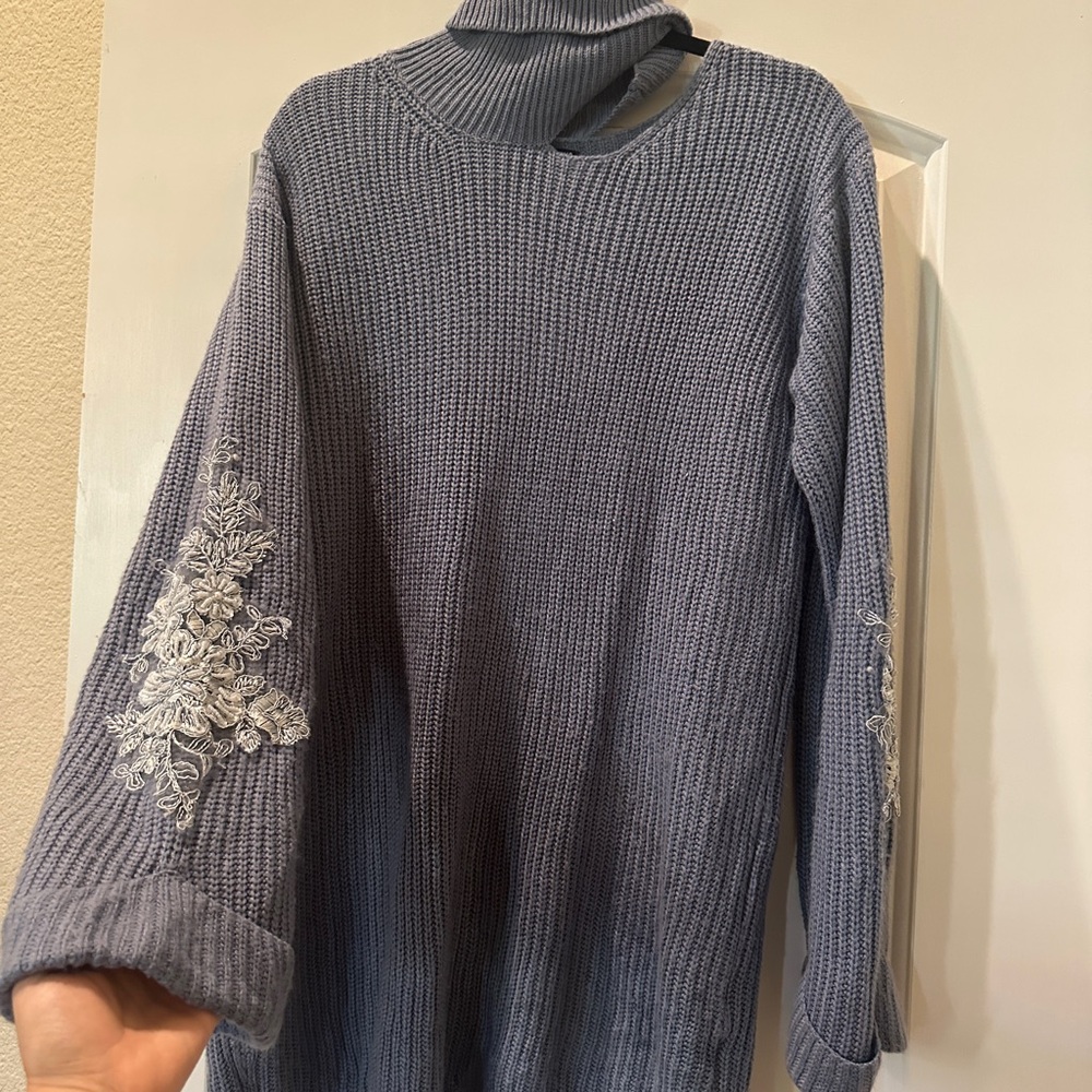 Fashion Nova Gray Turtleneck Sweater Dress with Floral Details